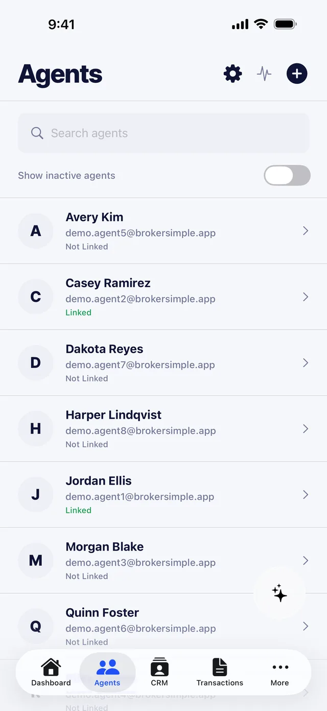 Agent roster in the Broker Simple iPhone app